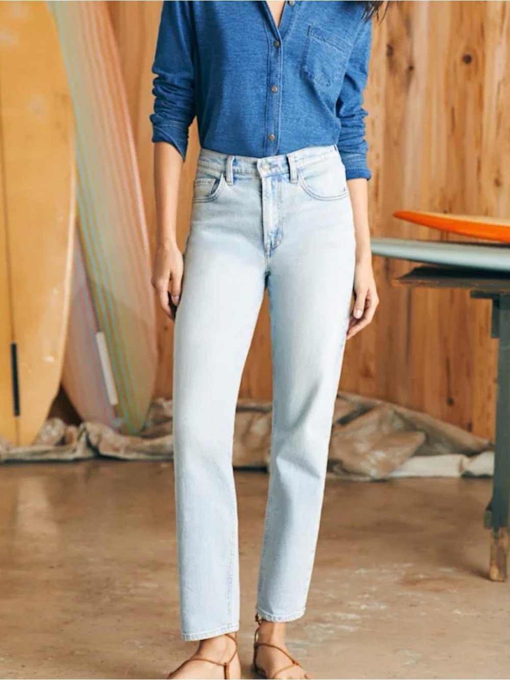 Faherty High-Rise Straight Leg Women’s Jeans in Light Blue